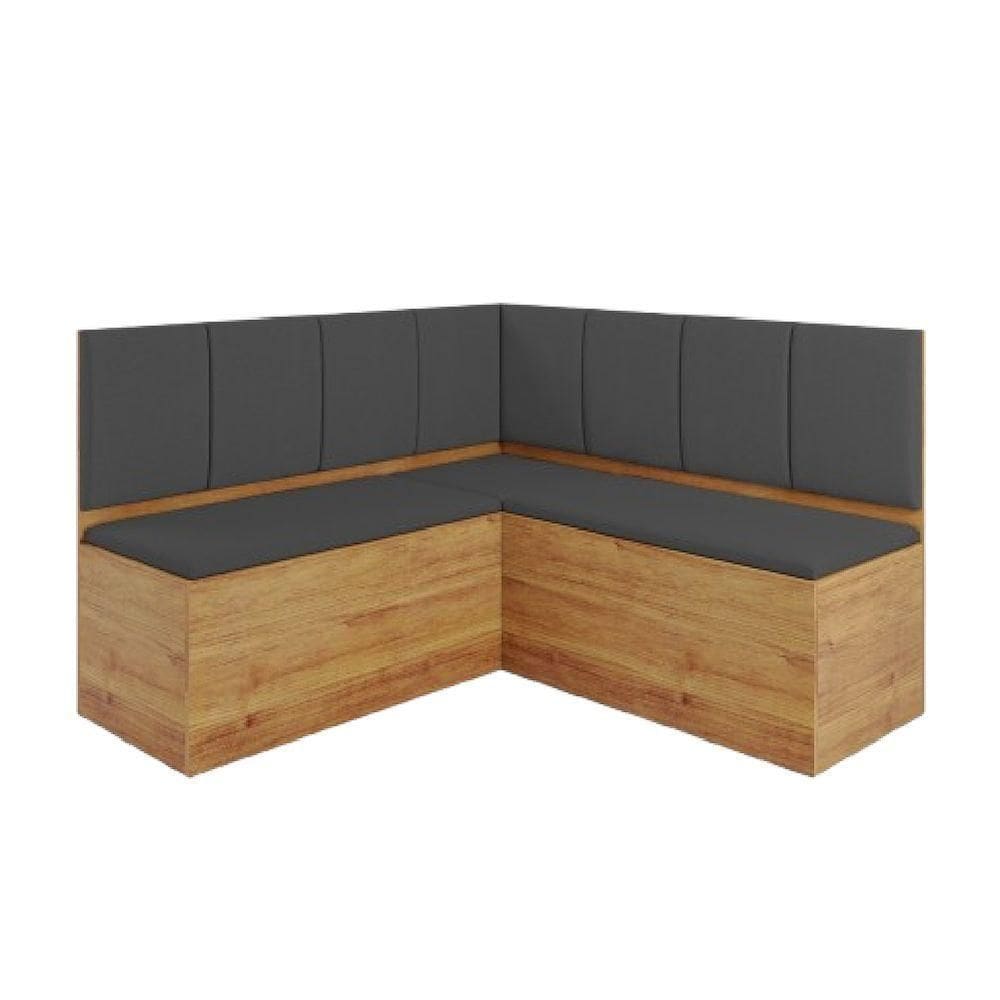 Canto Alemão Com Baú Liebe Veludo Viero Madeirado / Cinza