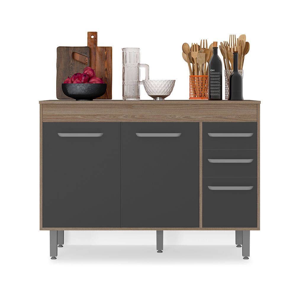 Balcão 3 Portas 2 Gavetas (Com Tampo) 120cm Barcelona - SSX Multicoisas