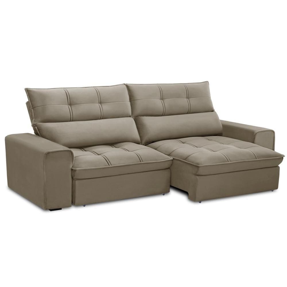 Sofá Retrátil Reclinável Para Sala 3 Lugares 210cm Asaph F04 Veludo Amêndoa - Lyam Decor