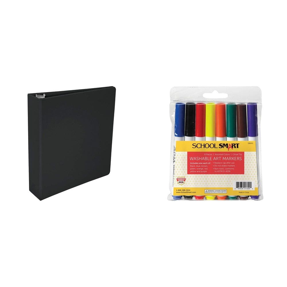 Kit combinado de fichário em D de polipropileno Casafoyer + 8 marcadores