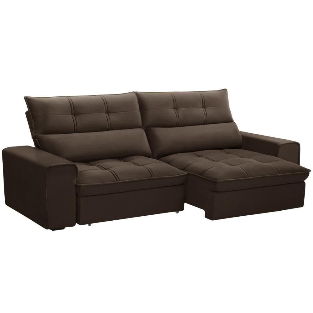 Sofá Retrátil Reclinável Para Sala 3 Lugares 210cm Asaph F04 Veludo Marrom - Lyam Decor
