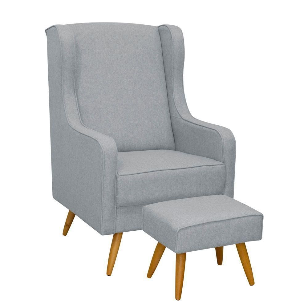 Poltrona Sala Amamentação E Puff Giovanna Linho Cinza