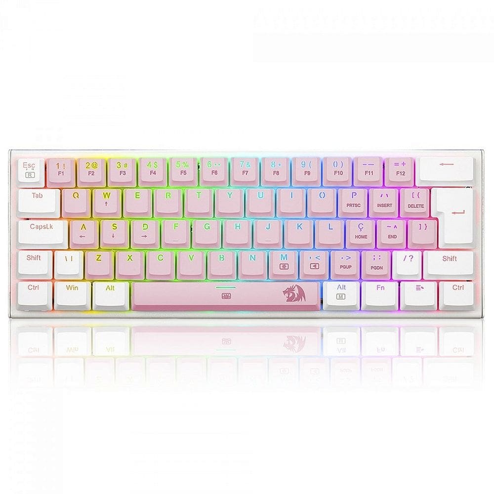 Teclado Mecânico Gamer Redragon Anivia, RGB, Low-Profile, Switch Brown, ABNT2, Rosa/Branco