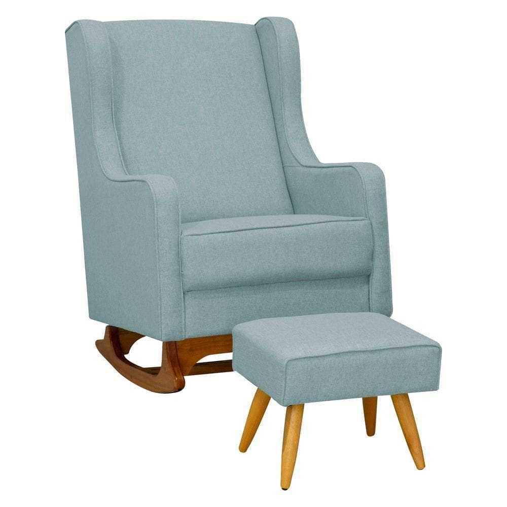 Poltrona De Amamentação Balanço E Puff Sofia Linho Cinza Medio