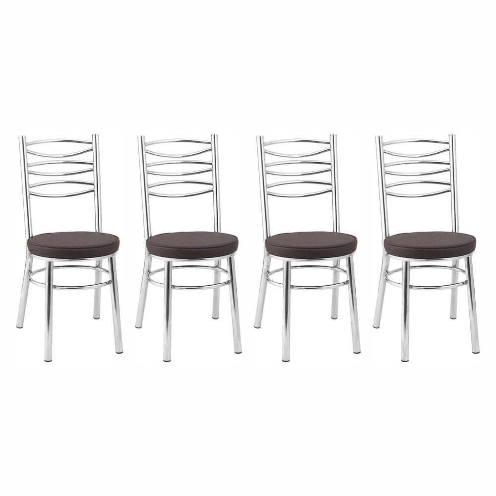 Kit 4 Cadeiras para Sala de Jantar Cc34 Debrum Cromado/Marrom