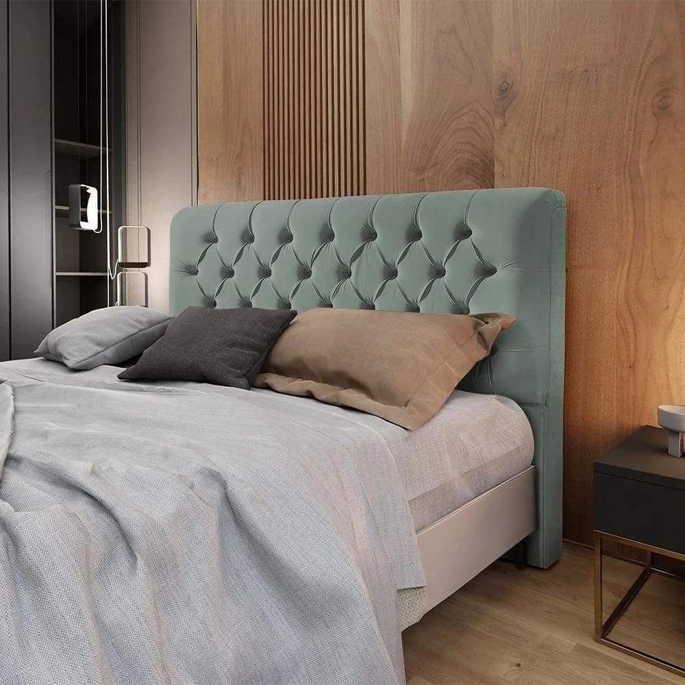 Cabeceira Casal Estofada Ana Classic 140cm Com Botões Veludo Cinza