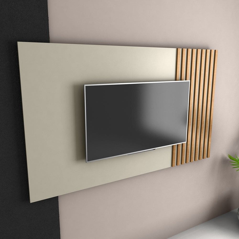 Painel Ripado para Tv 60 Polegadas 160cm X 90cm Luara Off White/ Ipe