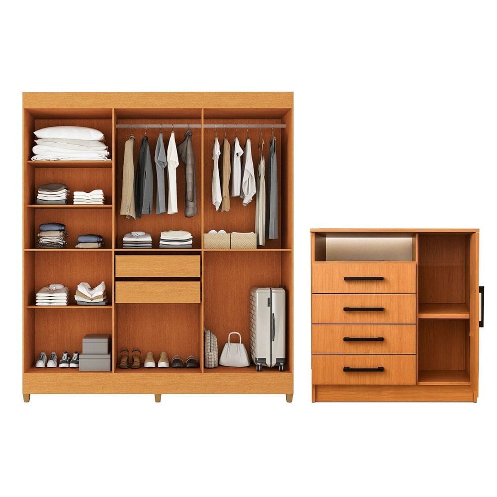 Guarda-Roupa Casal com Espelho 6 Portas e Cômoda 4 Gavetas | Extra