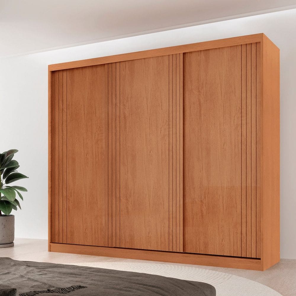 Guarda-roupa Casal 100% Mdf 3 Portas de Correr com 4 Gavetas Chile Naturalle