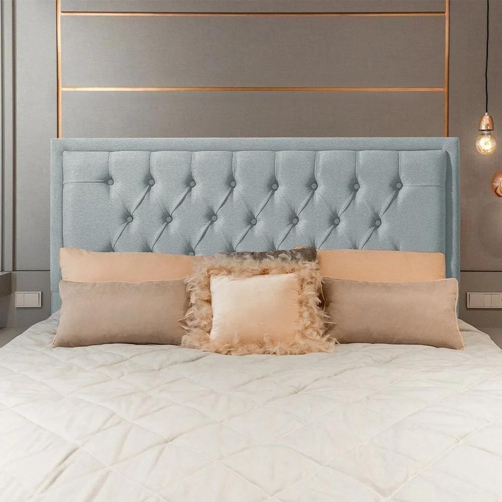 Cabeceira Casal Estofada Veneza 140cm Design Clássico Linho Cinza