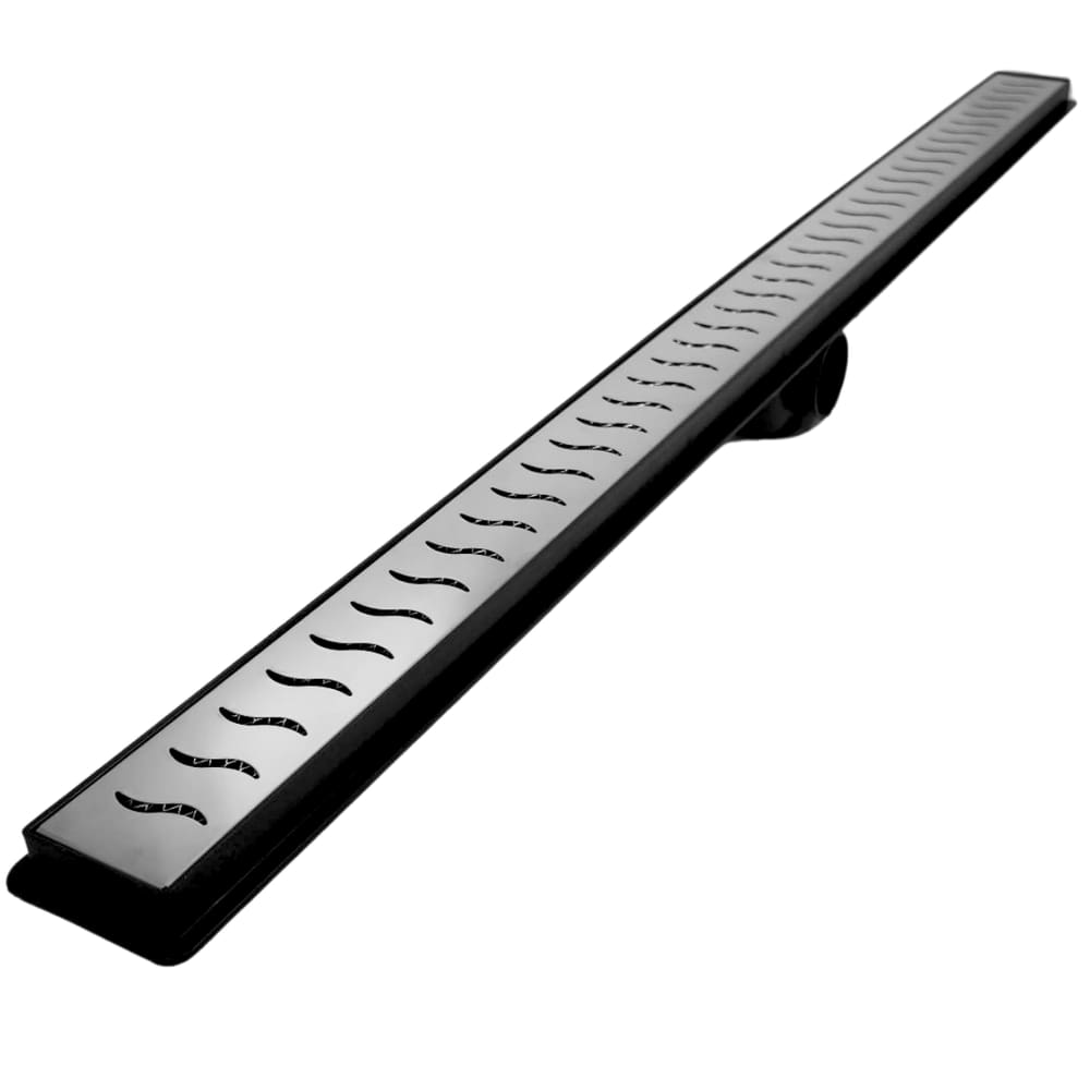 Ralo de Banheiro 5x100 Seca o Piso Inox Ondas SSS Coletor Preto Saídas 40mm e Tela (5cm x 100cm)