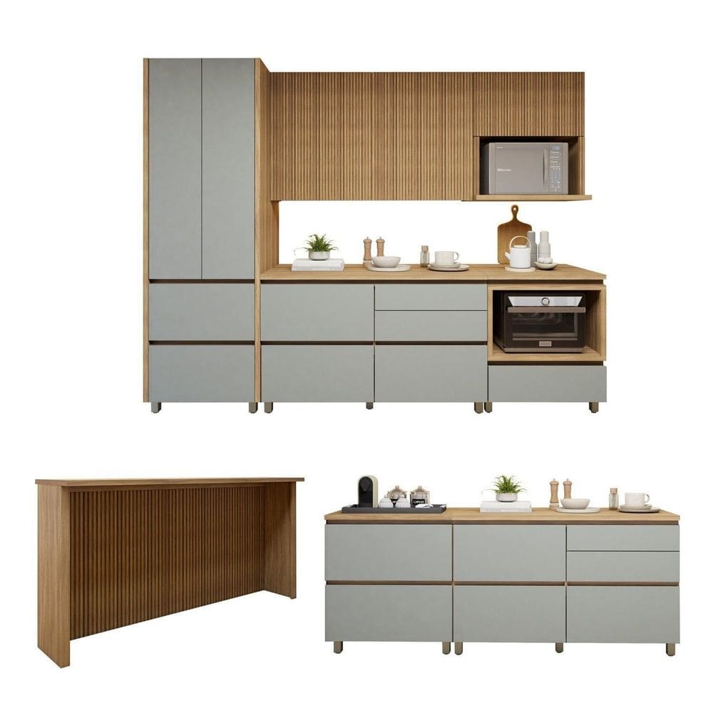 Cozinha Completa Modulada 8 Peças 10 Portas 10 Gavetas Norten Marrom/Verde