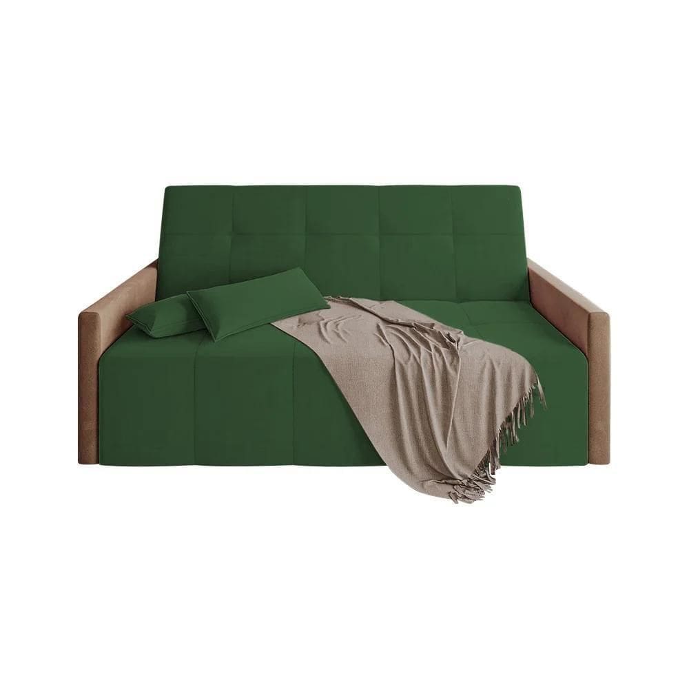 Sofá Cama Casal Paris Retrátil E Reclinável 2,10m Veludo Verde