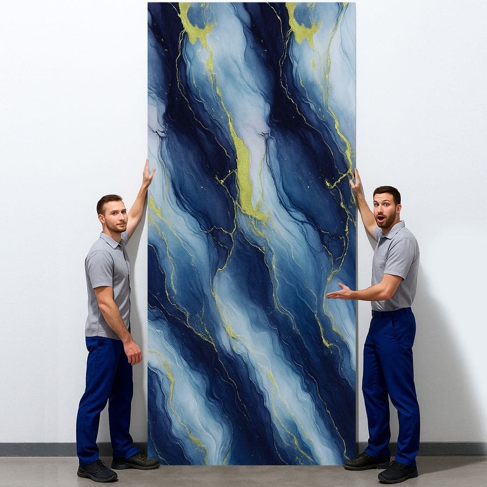 Placa Adesiva Parede Painel Continuo Mármore Azul e Dourado 260X120cm