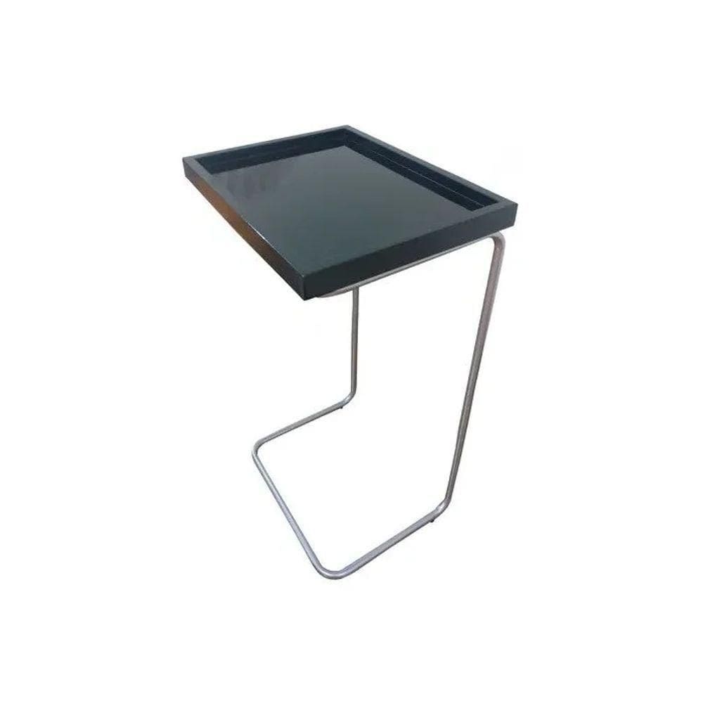Apoio Lateral Para Sofá Sala Bandeja Sem Espelho Porta Copos Base Metal Decoração Preta Prata