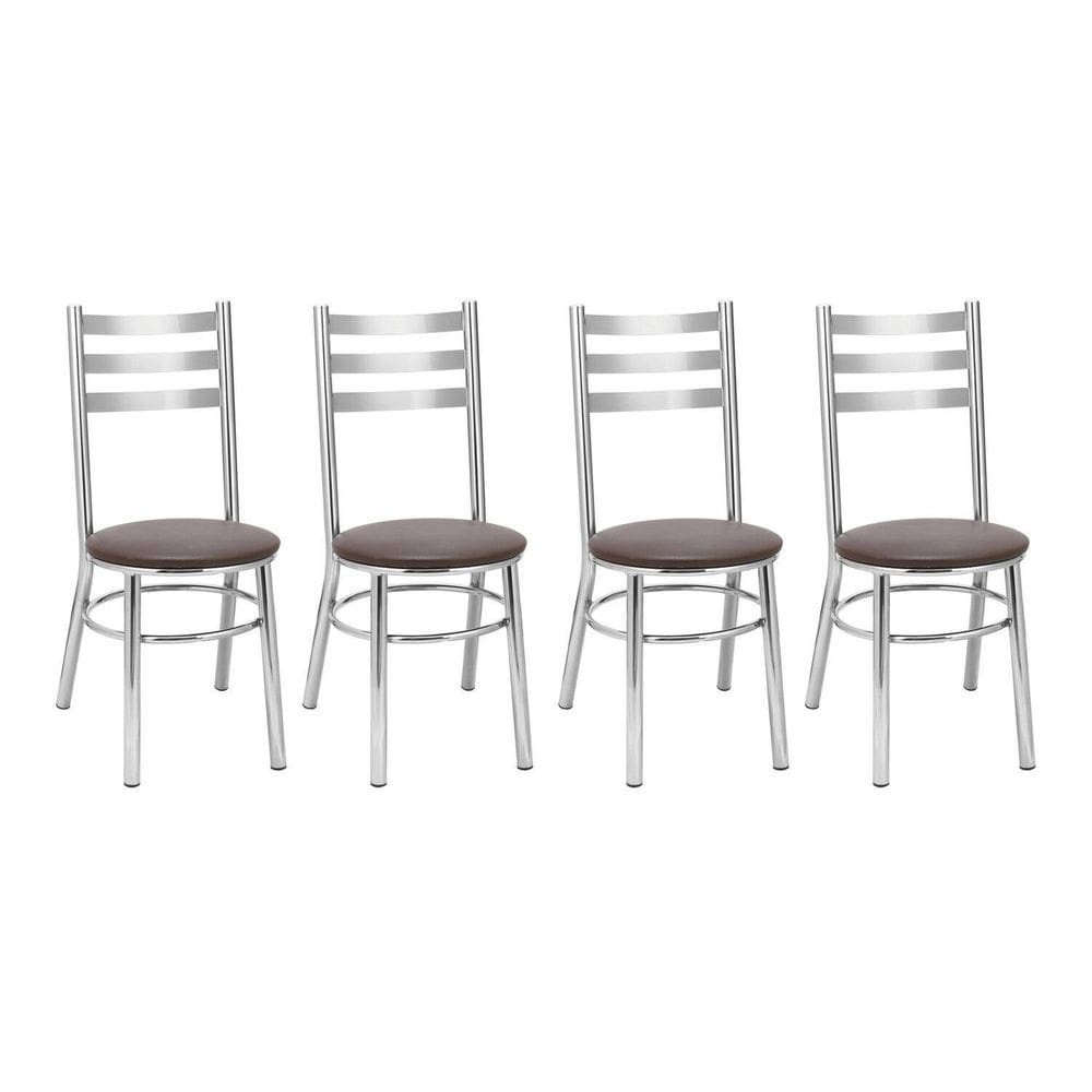Kit 4 Cadeiras para Sala de Jantar Cc81 Cromado/Marrom