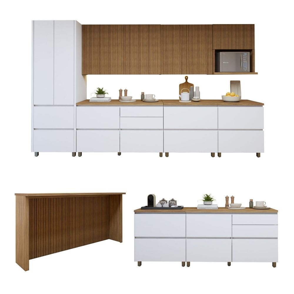 Cozinha Completa Modulada 10 Peças 14 Portas 11 Gavetas Norten Branco/Marrom