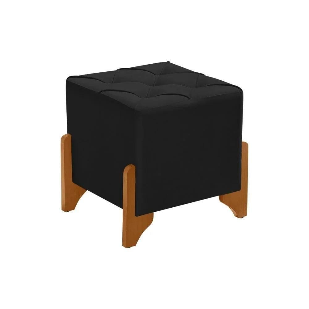 Puff Decorativo Monet Quadrado Base Madeira Maciça Veludo Preto