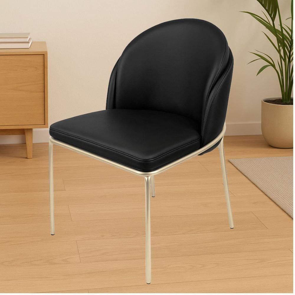 Cadeira para Sala de Jantar Couro e Metal Aurora Preto