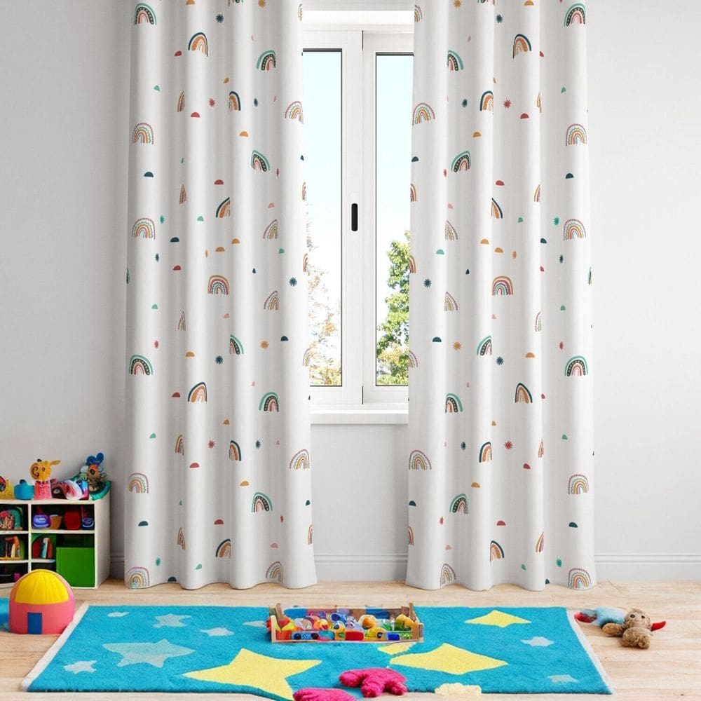 Cortina Tecido Microfibra 240cm X 230 Arco Iris Kids Branco