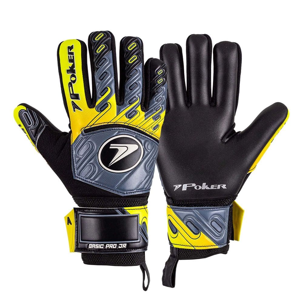 Luva de Goleiro Campo Profissional Poker Basic Pro Tamanho 10 Preto e Amarelo