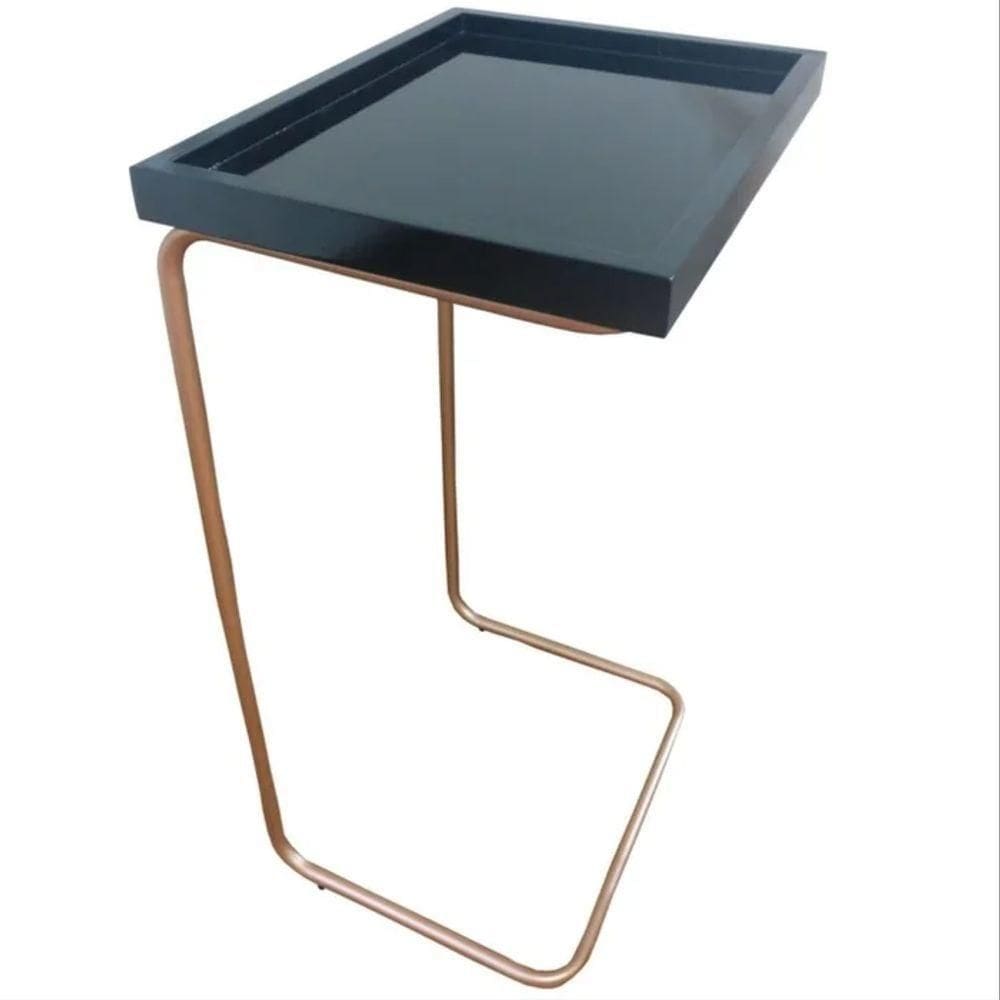 Apoio Lateral Para Sofá Sala Bandeja Sem Espelho Porta Copos Base Metal Decoração Preta Dourada