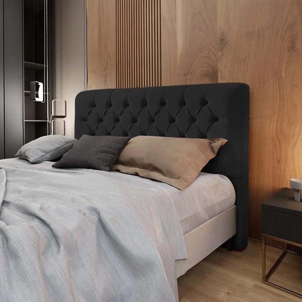Cabeceira Queen Estofada Ana Classic 160cm Com Botões Veludo Preto