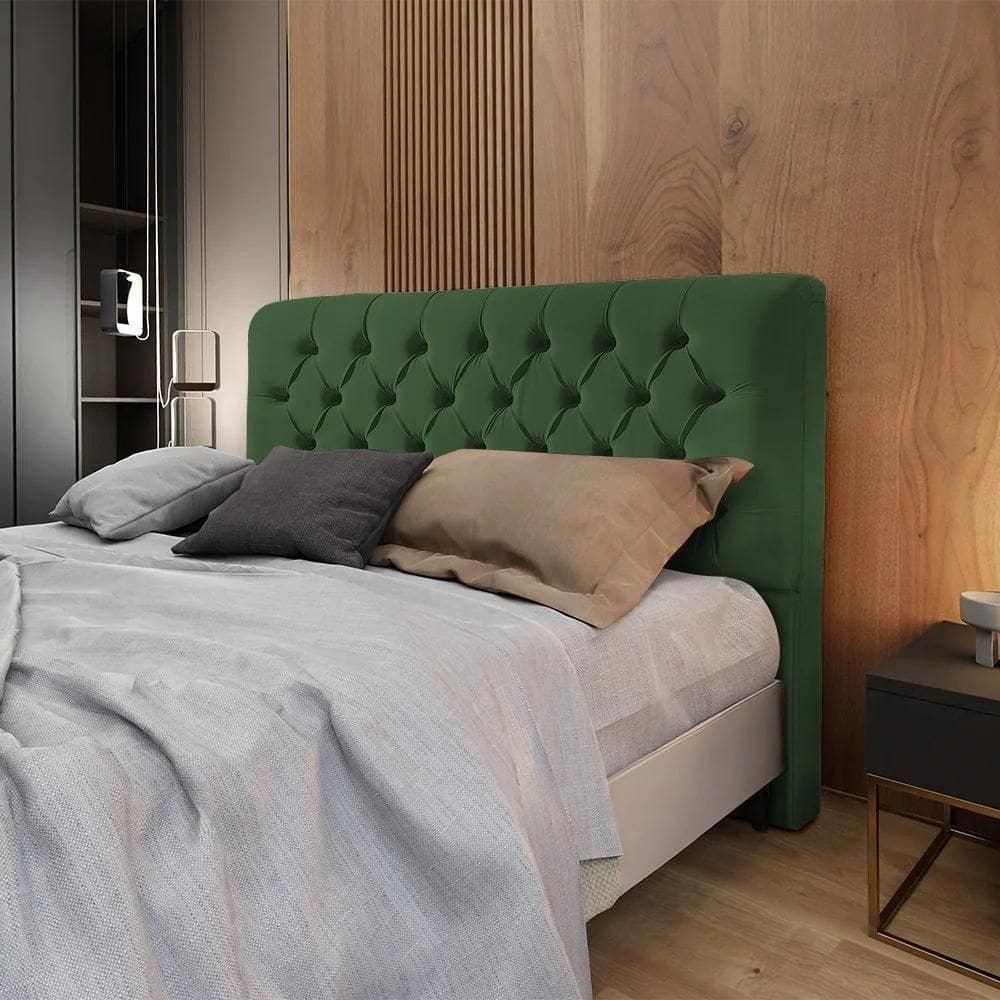 Cabeceira King Estofada Ana Classic 195cm Com Botões Veludo Verde