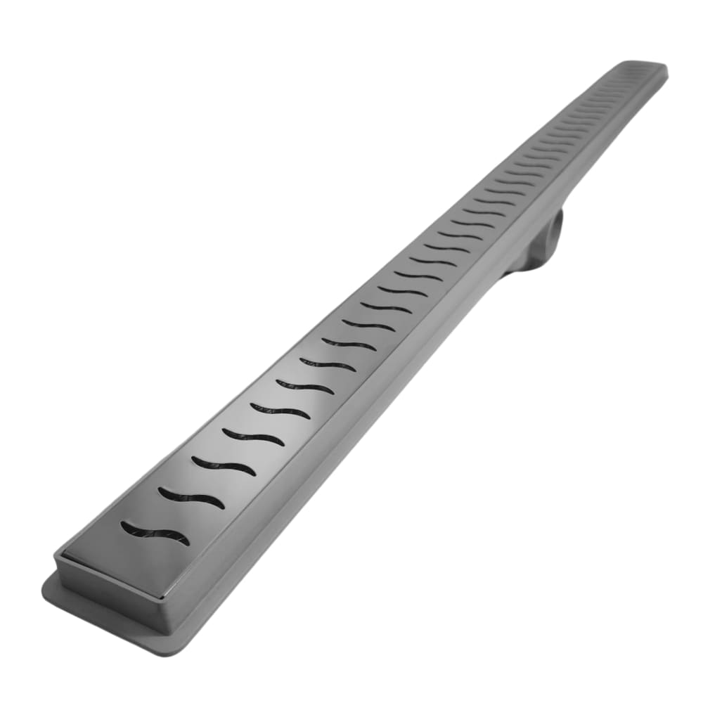 Ralo de Banheiro 5x100 Seca o Piso Inox Ondas SSS Coletor Cinza Saídas 40mm e Tela (5cm x 100cm)