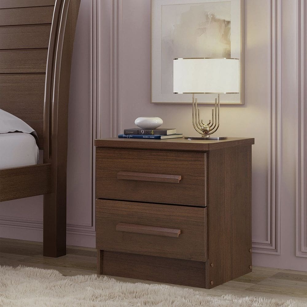 Mesa de Cabeceira 2 Gavetas com Tampo Mdf Zeus Castanho