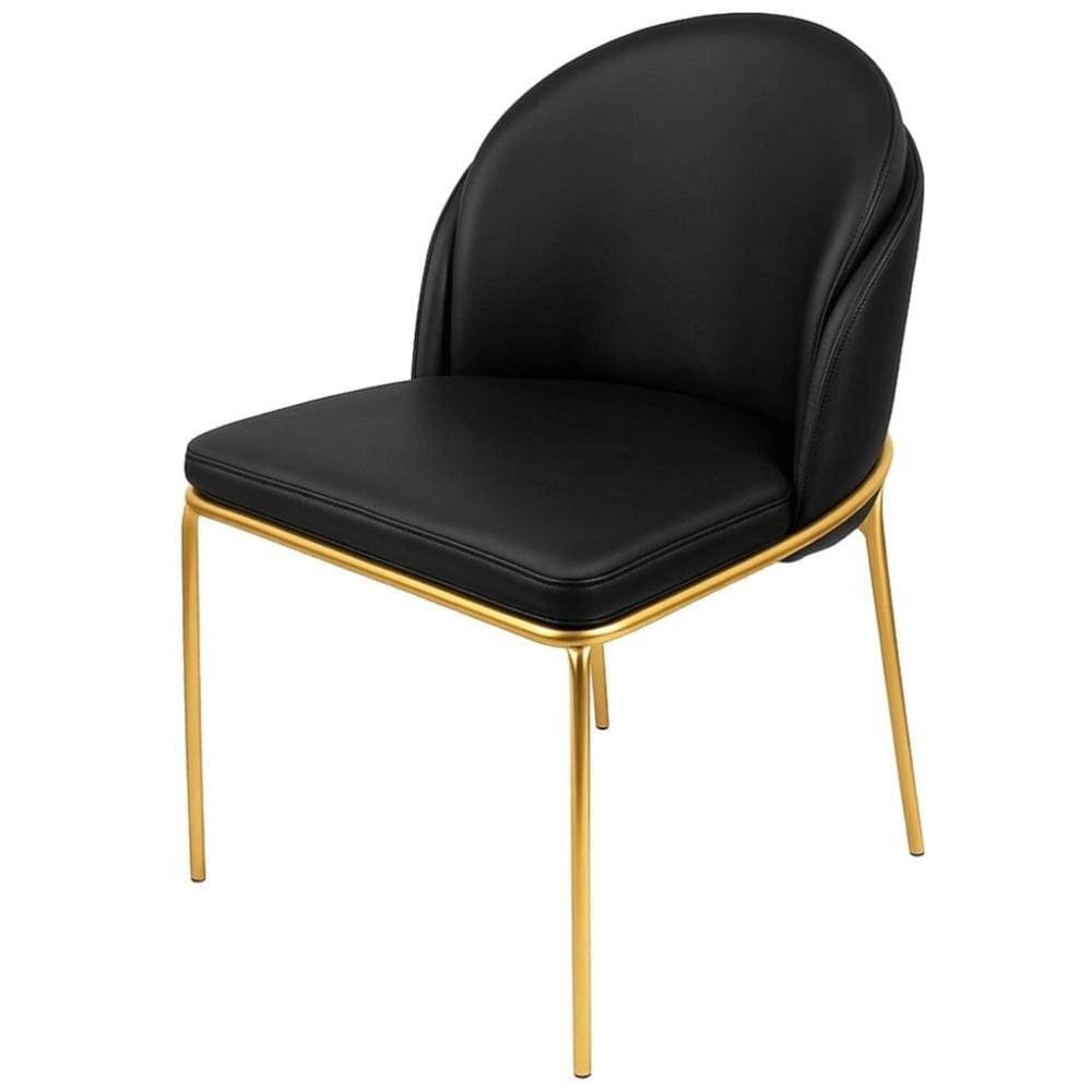 Cadeira para Sala de Jantar Couro e Metal Aurora Preto/Dourado
