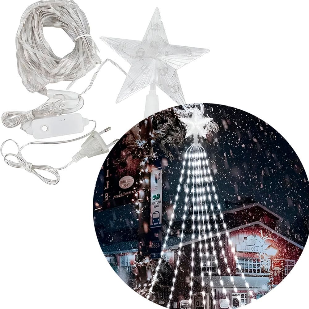 Ponteira Estrela Luzes LEDs Branco Enfeite Natal 1,5m Bivolt
