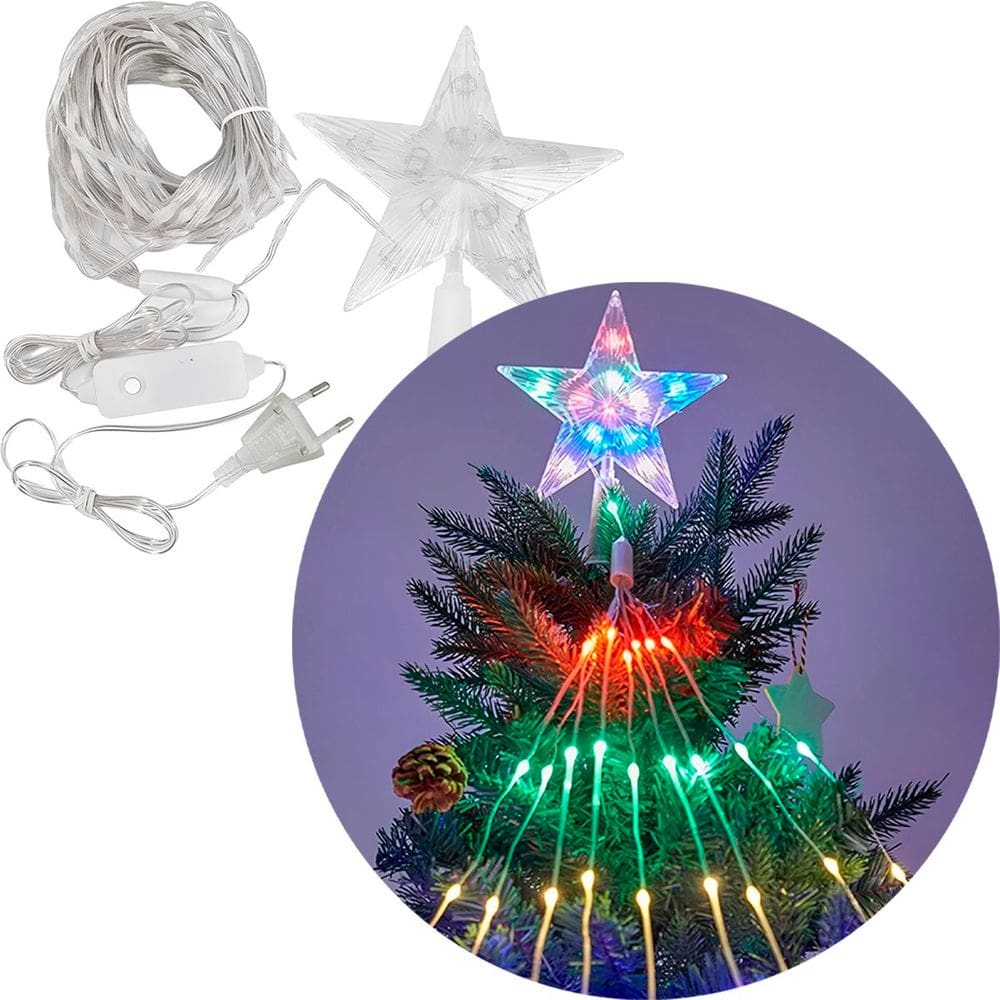 Ponteira Estrela Luz LEDs Colorido Enfeite Natal 1,5m Bivolt