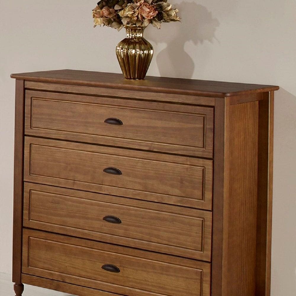 Cômoda para Quarto 4 Gavetas em Madeira Maciça Lile Amendoa