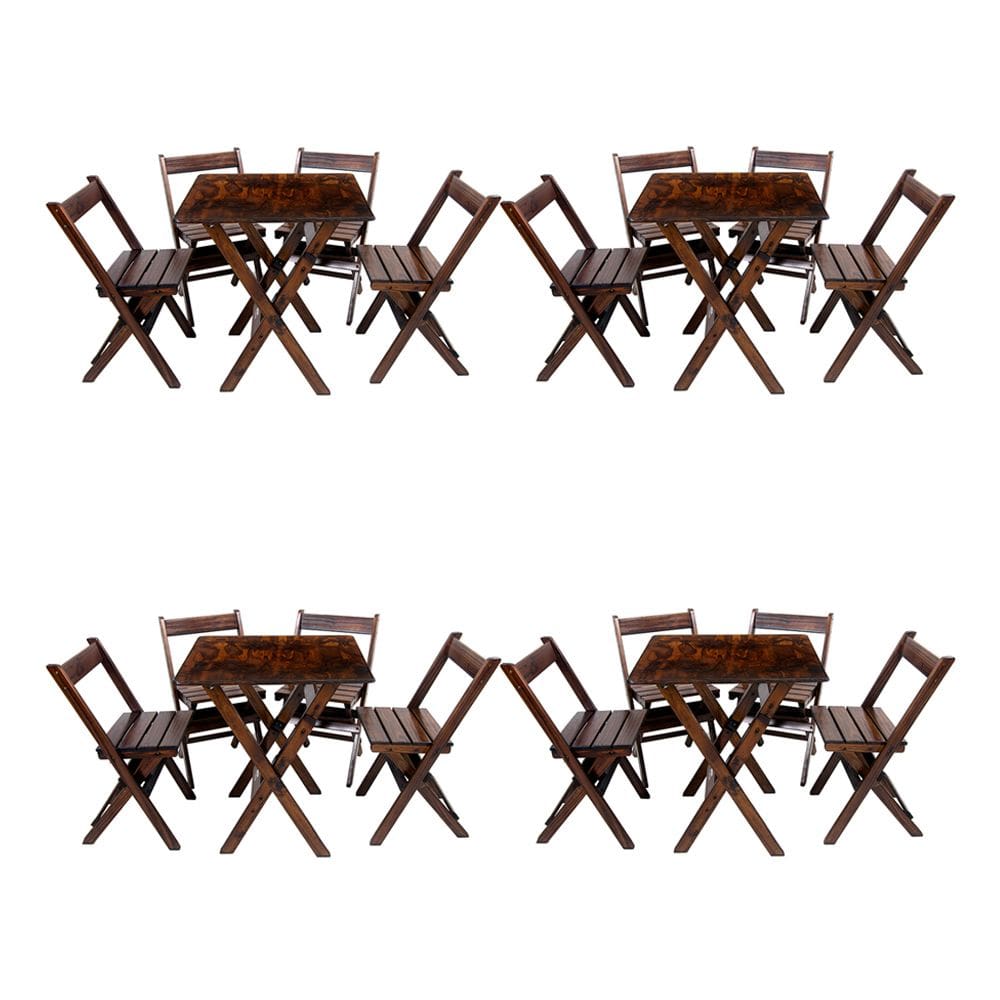 Combo 4 Jogos de Mesa 70x70 Dobrável com 4 Cadeiras Madeira Liso / néctar das flores
