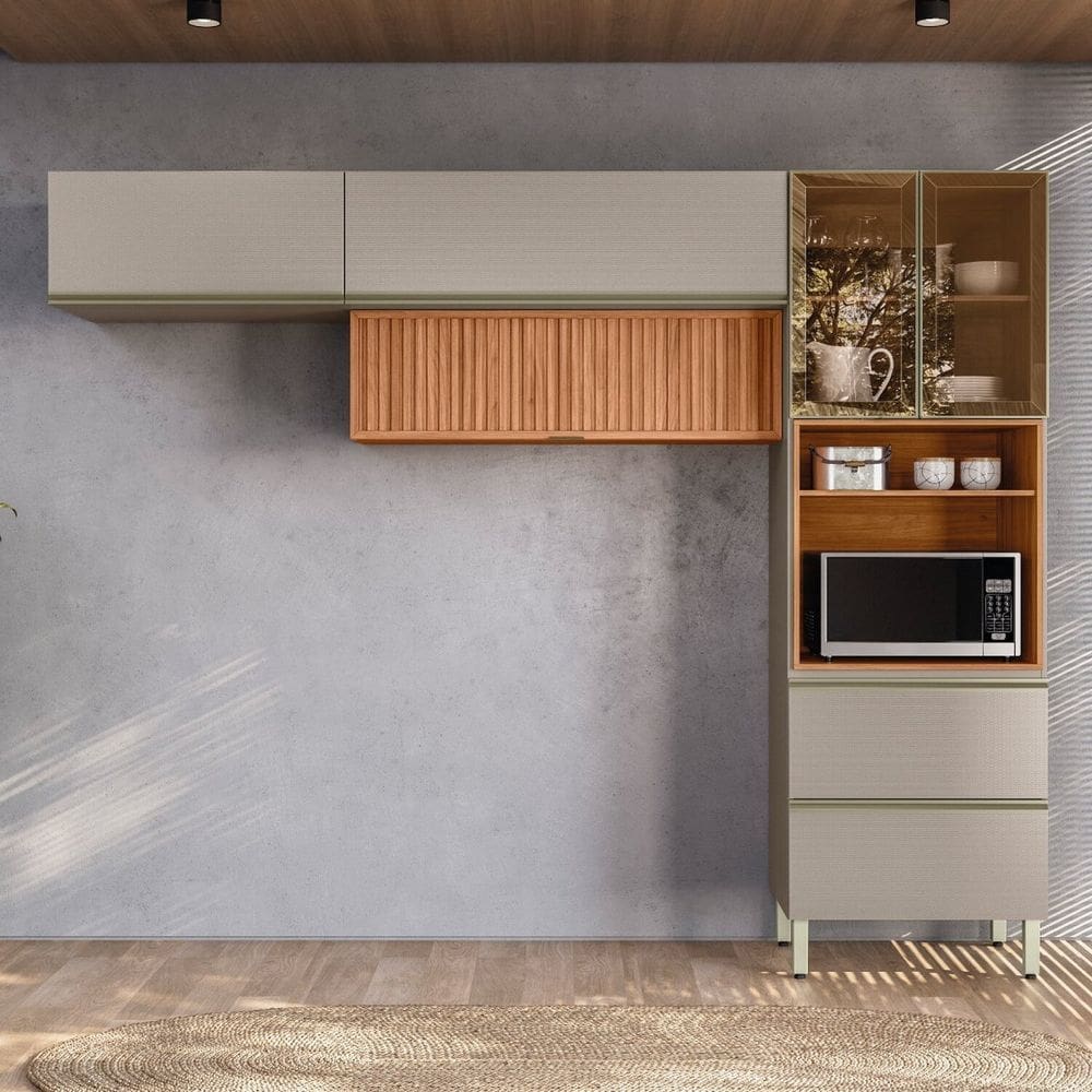 Cozinha Completa 270cm Aéreo Rpd Pnl 3 Peças Proença Nogueira/Nude Prime