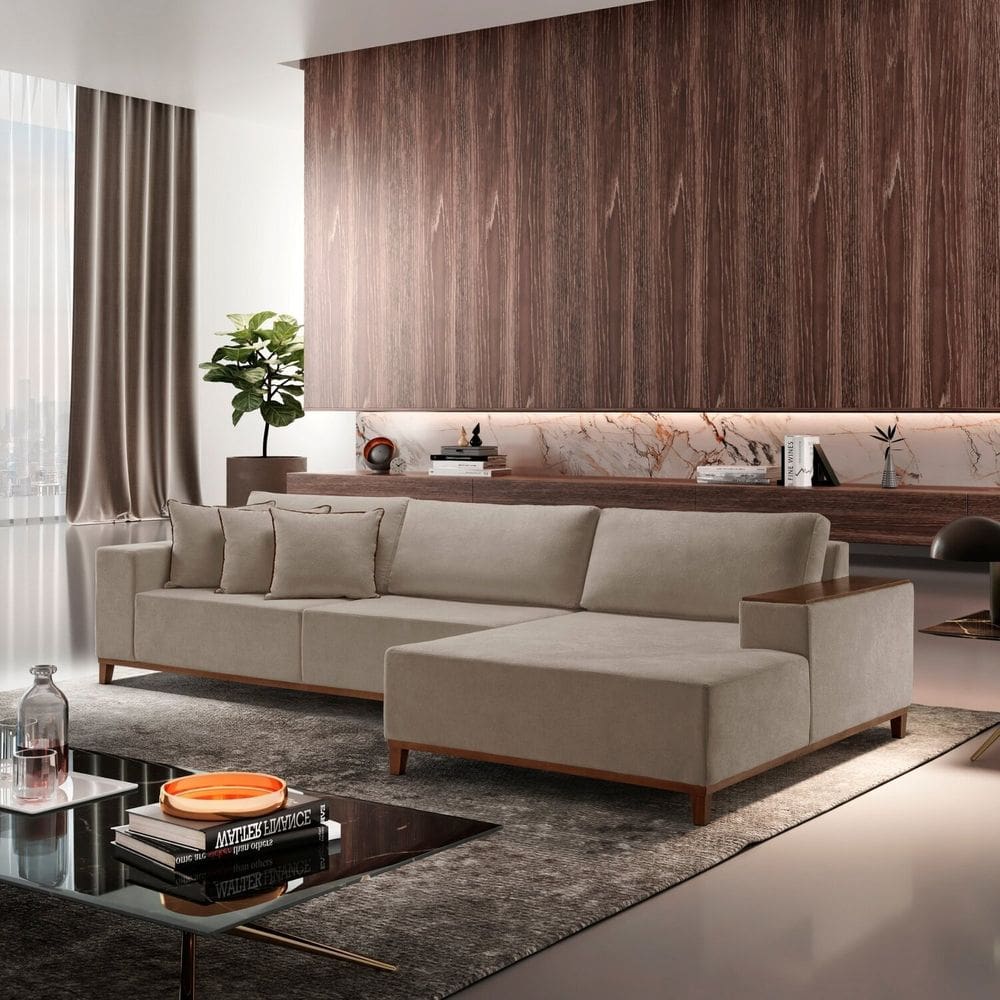 Sofá 4 Lugares com Chaise Linho 270cm Grécia Cru