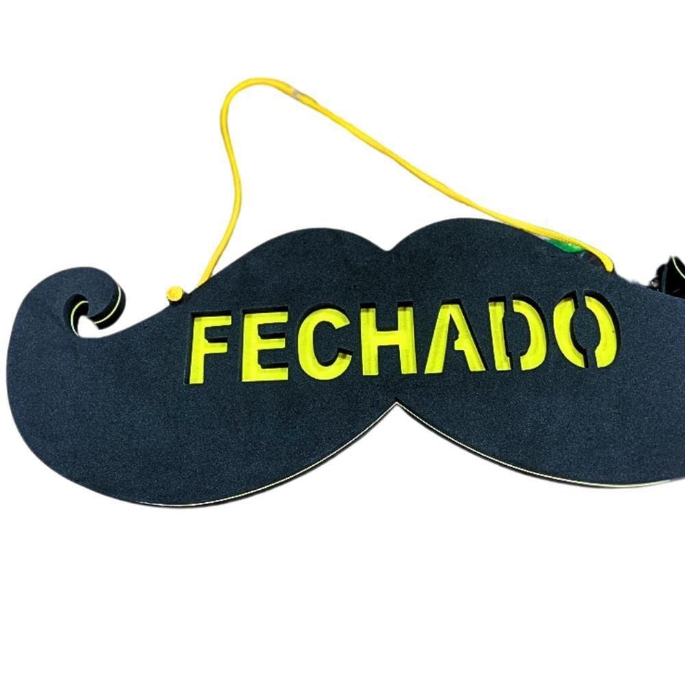 Placa Aberto E Fechado Bigode Barbearia Decoração