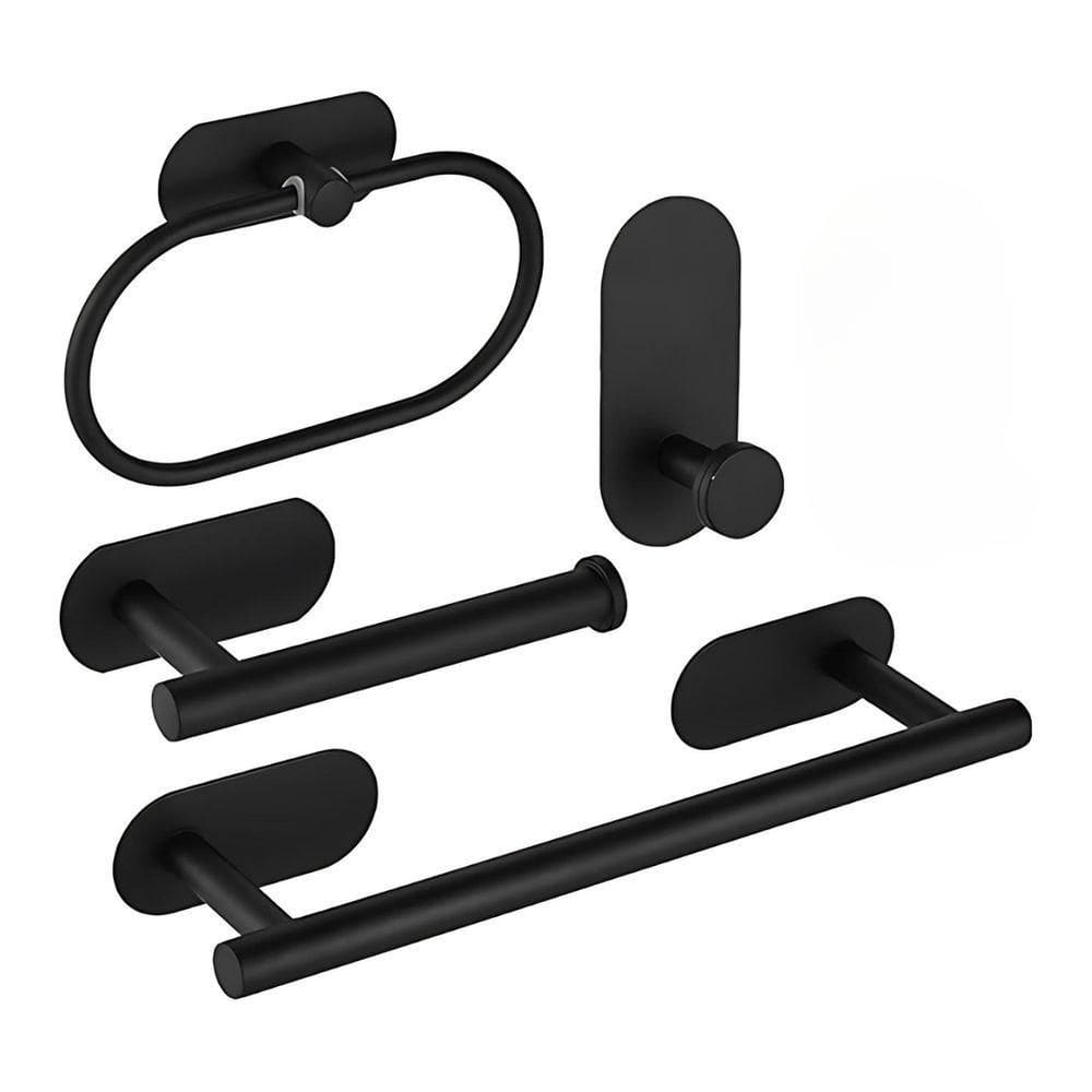 Kit Acessorios Banheiro Aço Inox Autoadesivo 4 Peças Preto