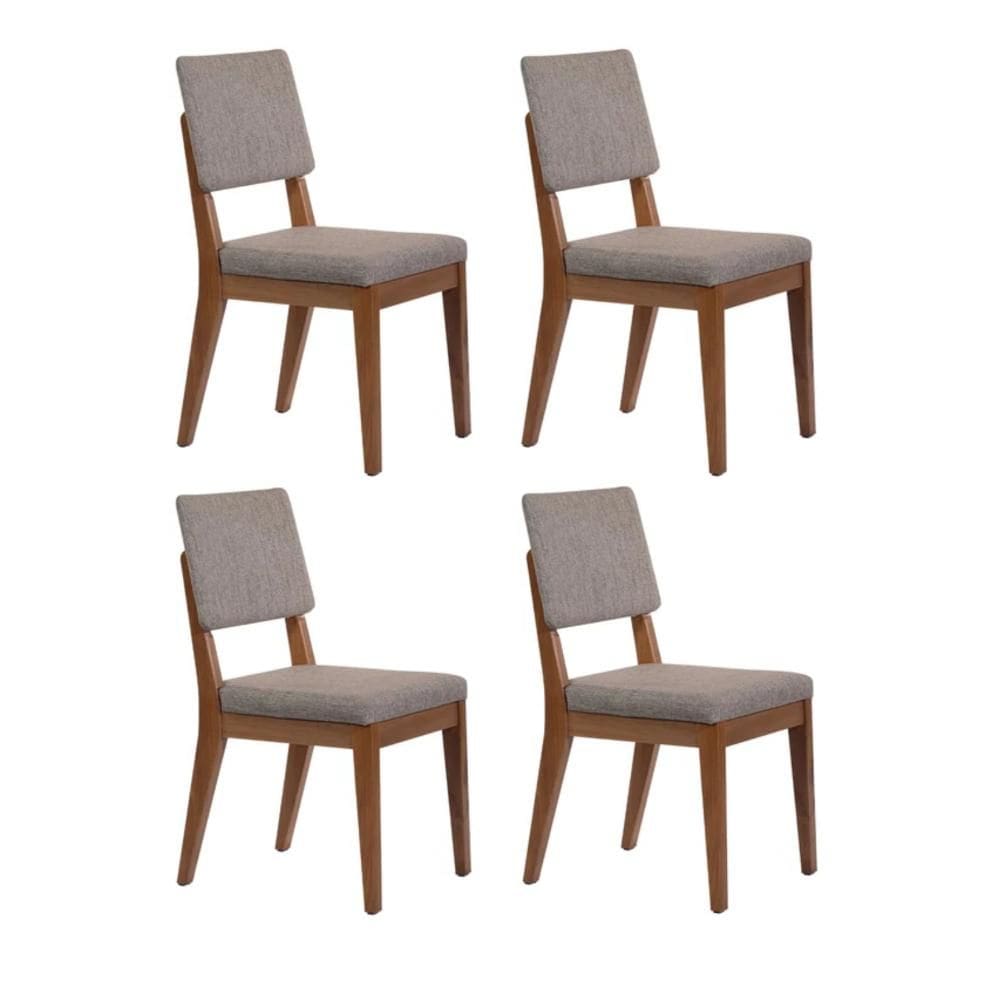 Kit com 4 Cadeiras de Madeira Maciça Estofada Ella - Natural c/ Mescla Cinza