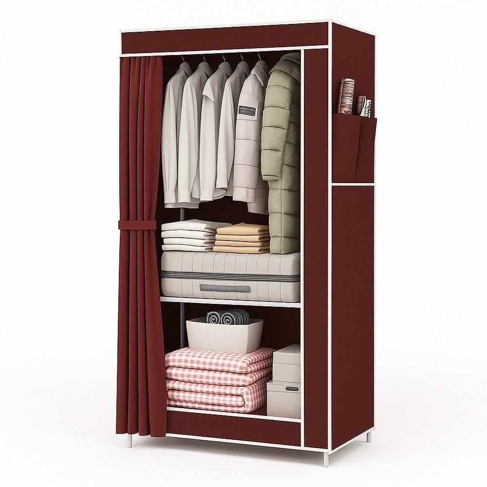 Cabideiro Organizador De Roupas Sapatos Brinquedo Roupa De Cama Com 1 Prateleira Multiuso Portatil Luxo Vermelho