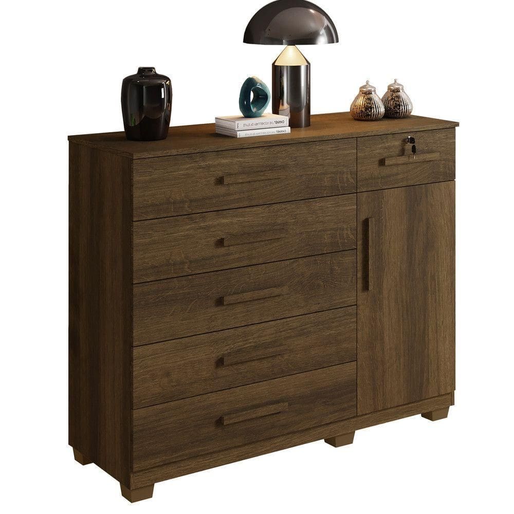 Cômoda Milano 6 Gavetas 1 Porta 1 Prateleira Com Sapateira Imbuia