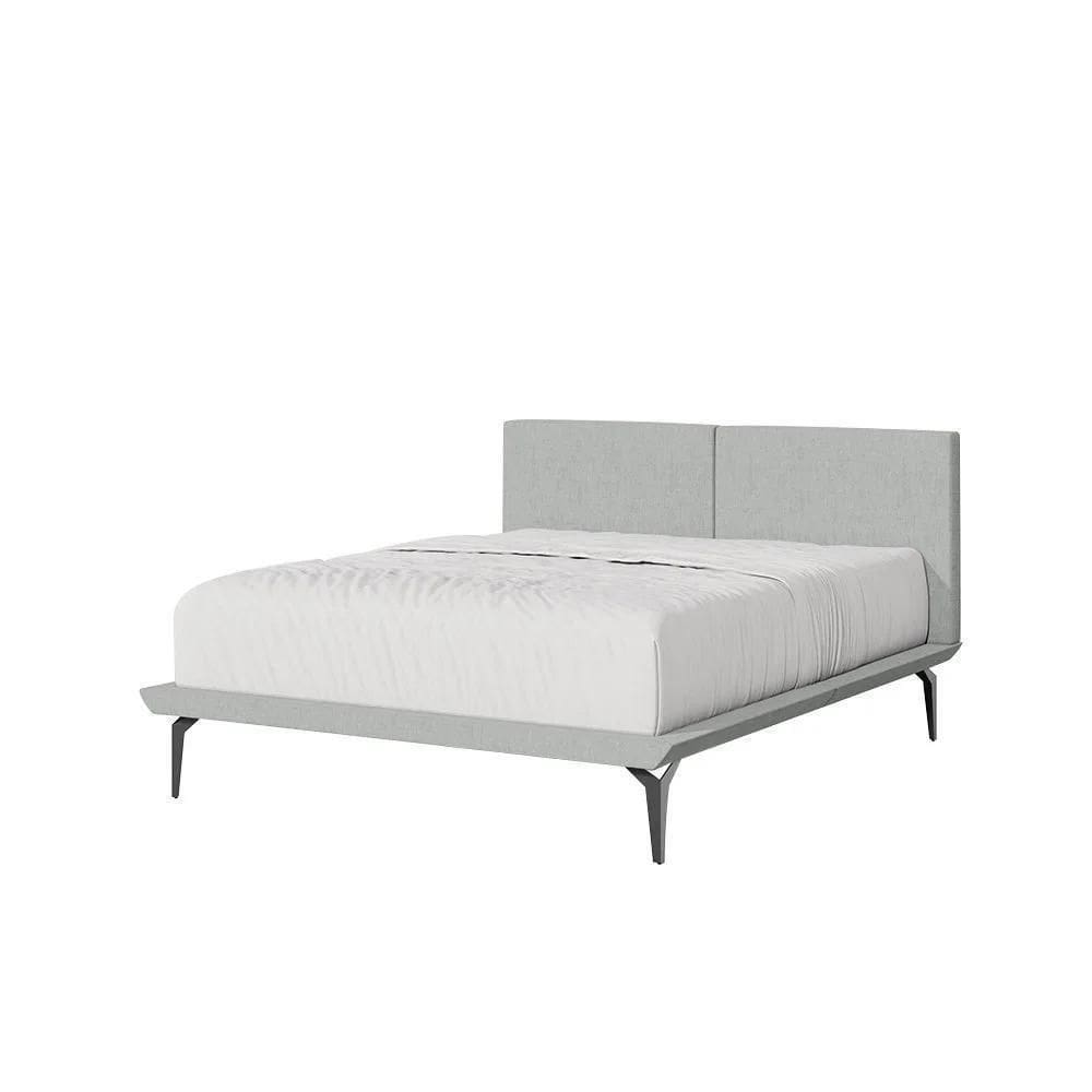 Cama King Japonesa Tóquio Bipartida Com Cabeceira Almofadada Linho Cinza