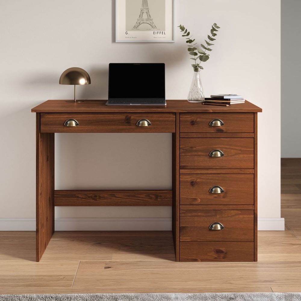 Mesa de Escritório 5 Gavetas 115 cm Home Office Madeira Castanho Lana
