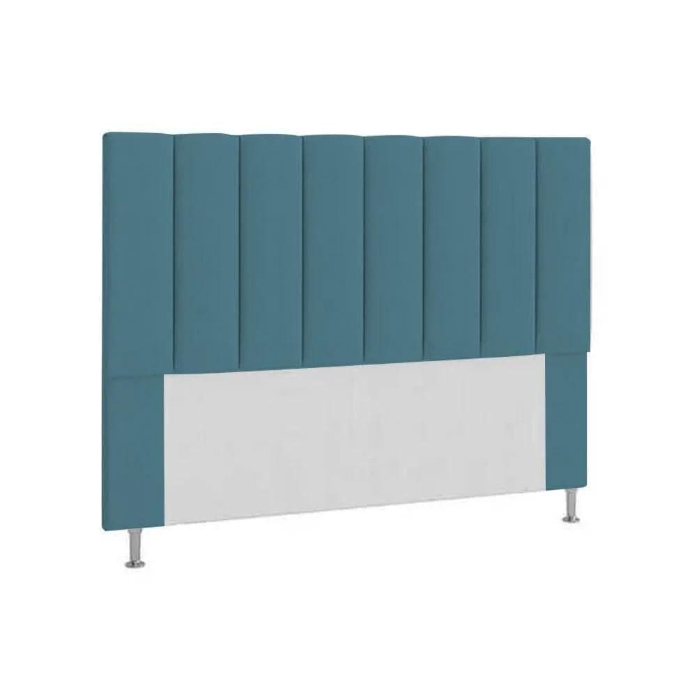 Cabeceira Casal Estofada Carla 140cm Em Suede Azul Marinho