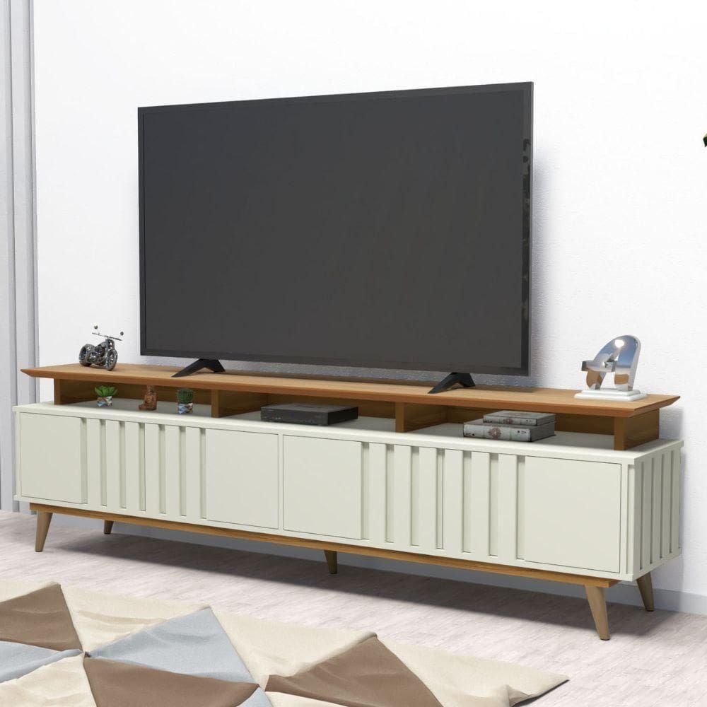 Rack Para TV at? 72” 4 Portas Freij?/Off White Ilhabela Avelan M?veis