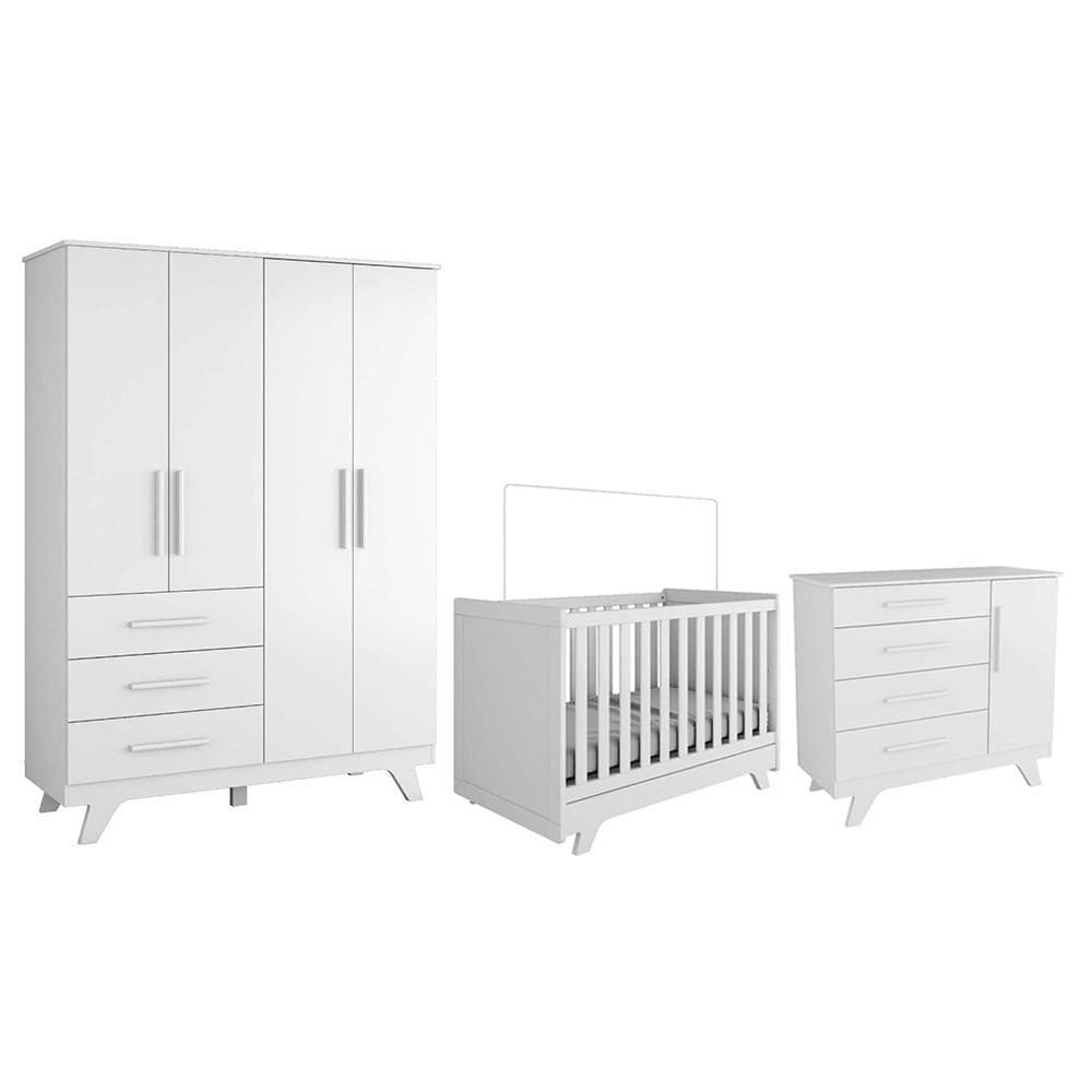 Dormitório Infantil Retrô Guarda Roupa, Cômoda e Berço com Colchão Supreme - Móveis Peroba