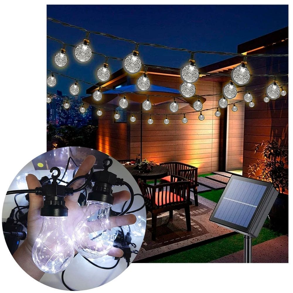 Pisca Cordão Varal Solar Natal 10 Lâmpadas LEDs Branco De 5M