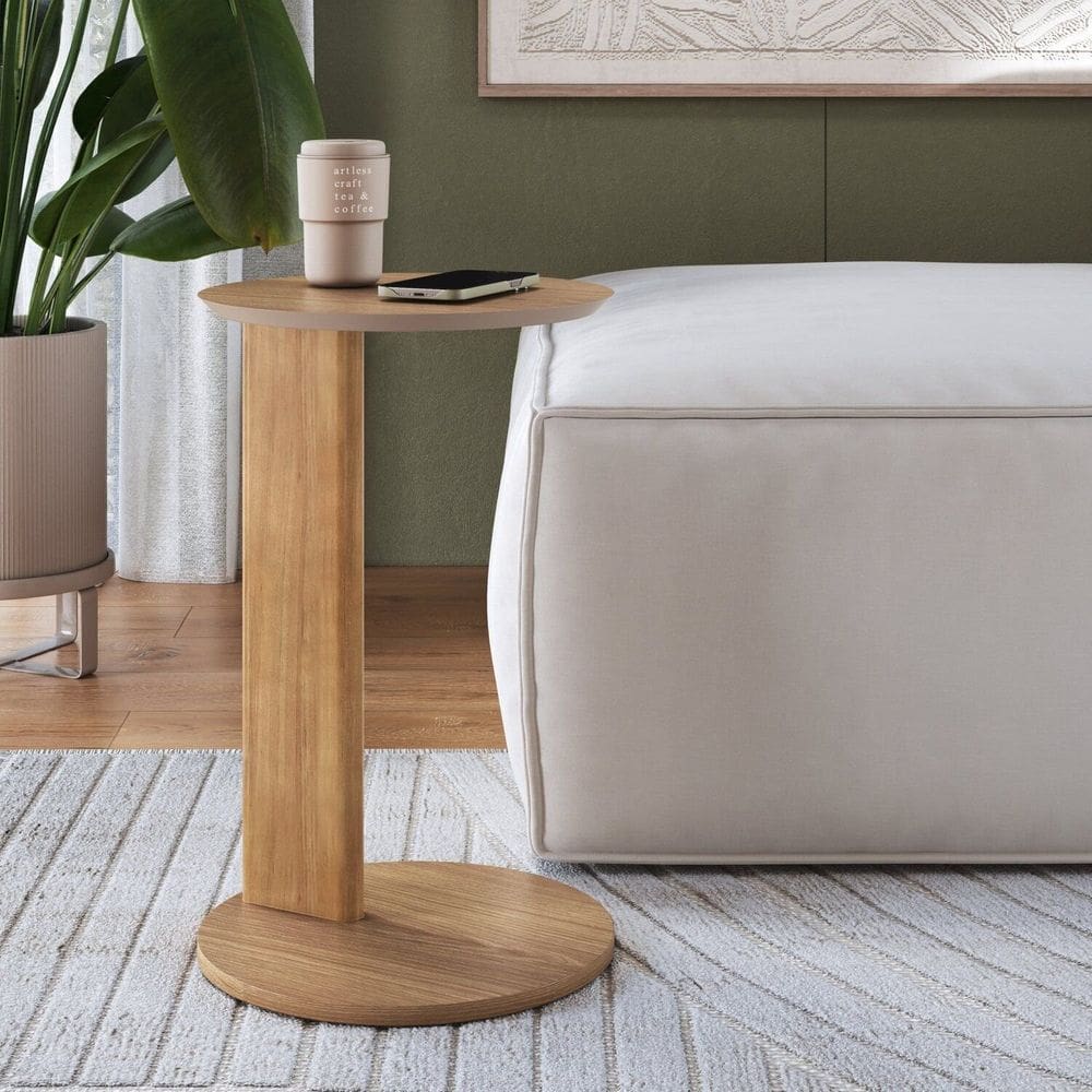 Mesa Lateral Apoio Sofá Orgânica Chanfrado Pé Madeira Complementos Hanover