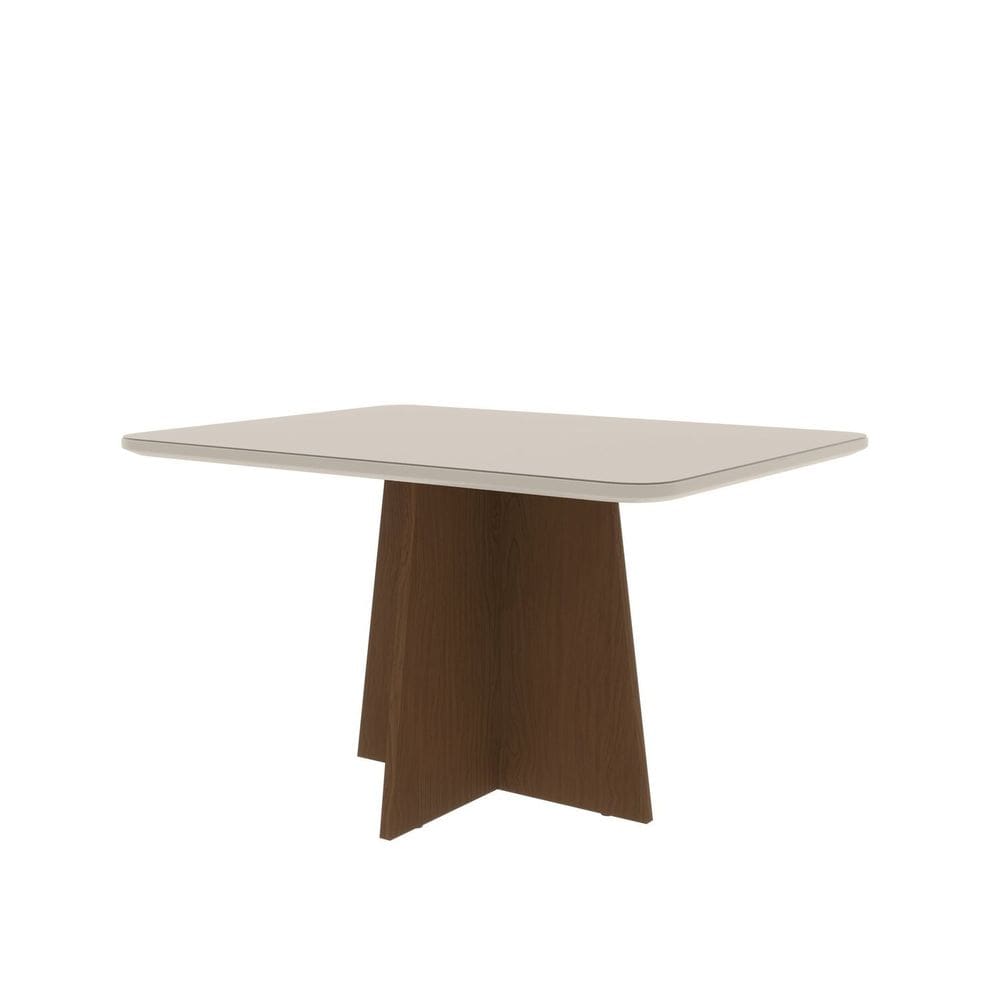 Mesa 120x90cm Tampo Mdf e Vidro Evora Freijó/Off White